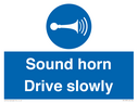 sound-horn-drive-slowly-warehousing-and-delivery-sign~